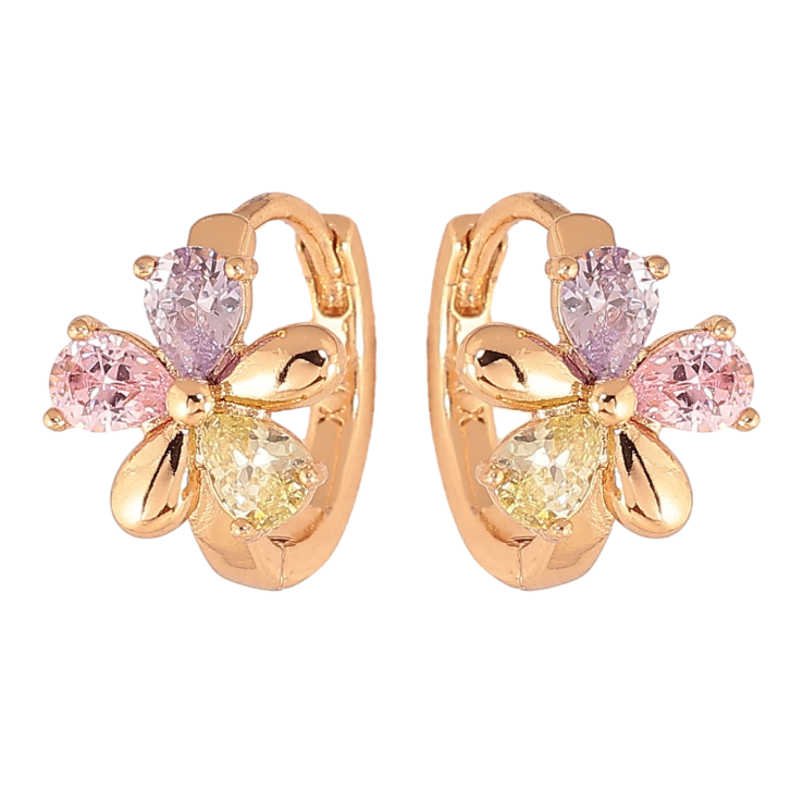 Серьги Xuping цвет позолота 18К колечки цветочки с разноцветными кристаллами фото №22