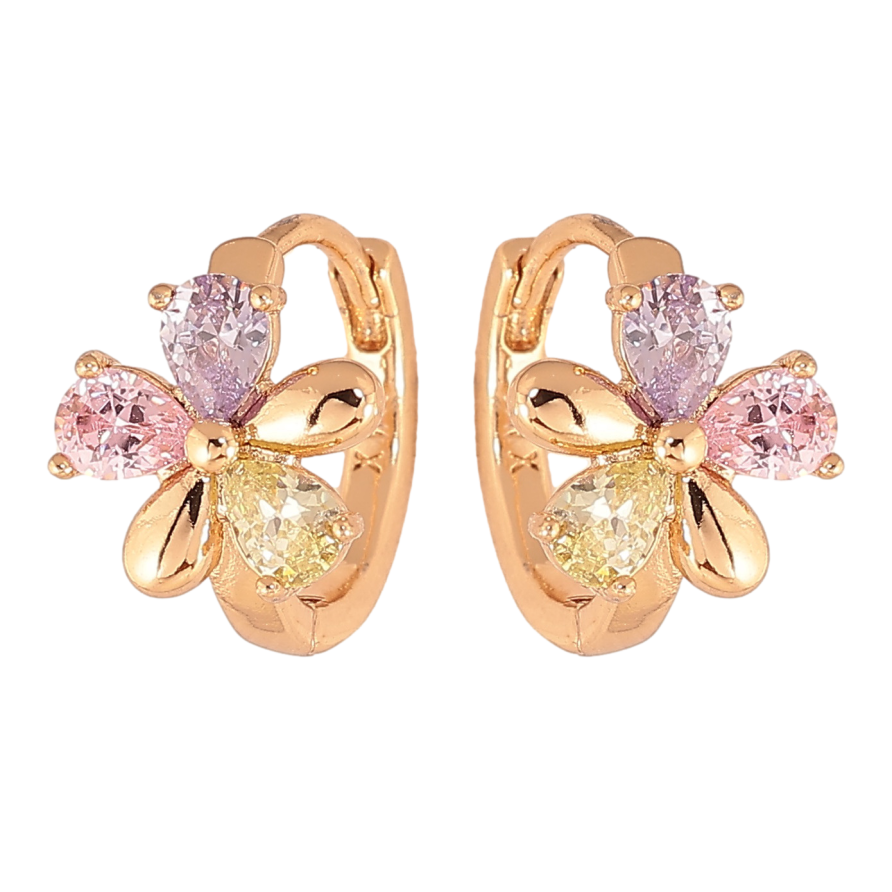 Серьги Xuping цвет позолота 18К колечки цветочки с разноцветными кристаллами фото №1