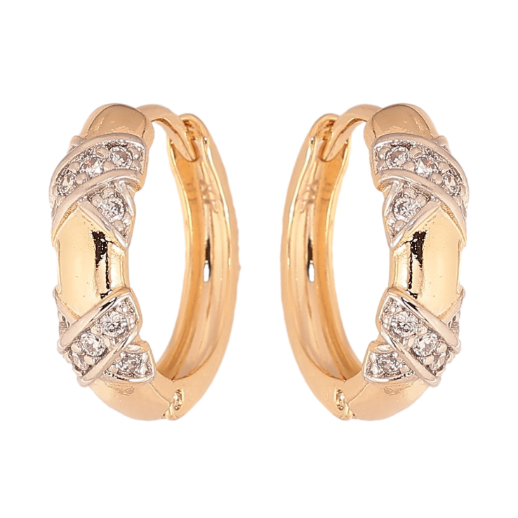 Сережки Xuping колір Позолота 18К+Родій колечка "Візерунок з кристалами" фото №5 Сережки Xuping колір Позолота 18К+Родій колечка "Візерунок з кристалами" фото №5