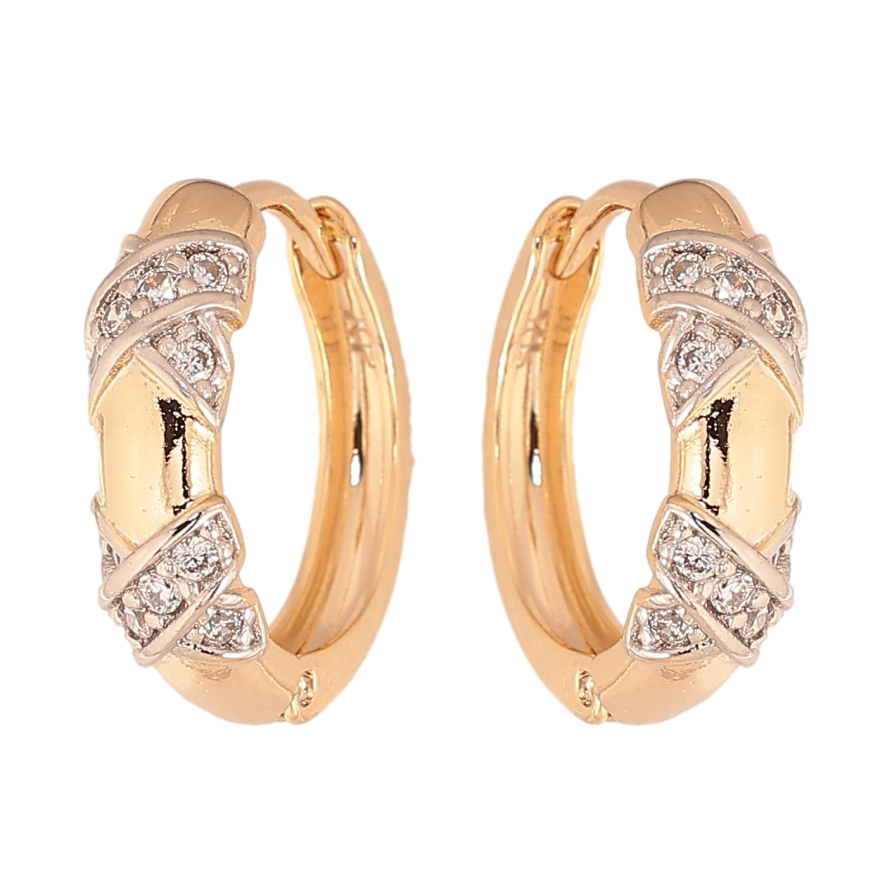 Сережки Xuping колір Позолота 18К+Родій колечка "Візерунок з кристалами" фото №1 Сережки Xuping колір Позолота 18К+Родій колечка "Візерунок з кристалами" фото №1