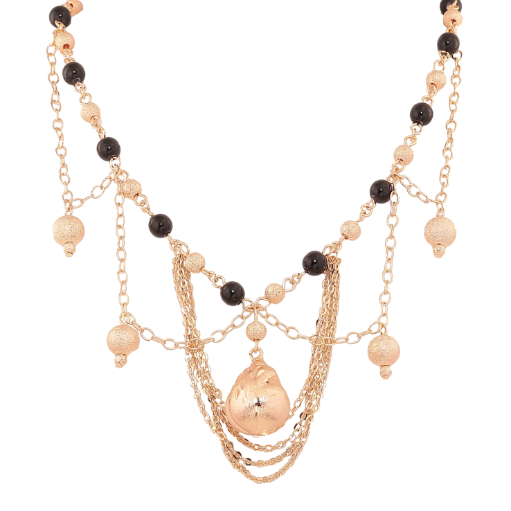 Кольє Xuping M&L колір 18К "Візерунок з чорними намистинами" довжина 45-50см х 5-6мм фото №10 Кольє Xuping M&L колір 18К "Візерунок з чорними намистинами" довжина 45-50см х 5-6мм фото №10