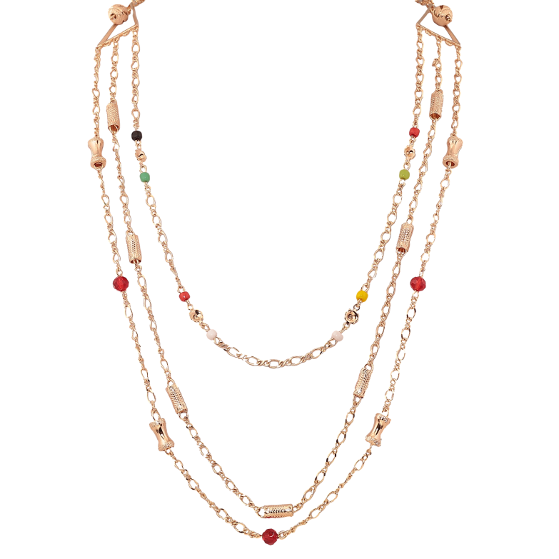 Колье Xuping M&L цвет 18К "Тройная цепочка с декоративными бусинами" длина 82-88см х 4-20мм фото №1