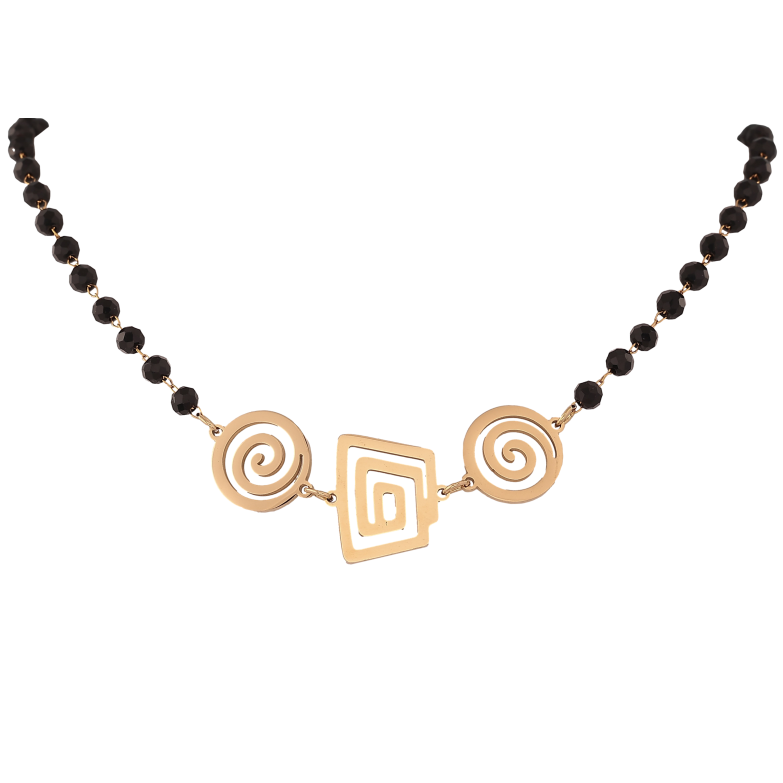 Кольє Xuping ТТМ Stainless Steel колір 14К "Чорне намисто з декоративною вставкою" довжина 44-49см х 4-16мм фото №1