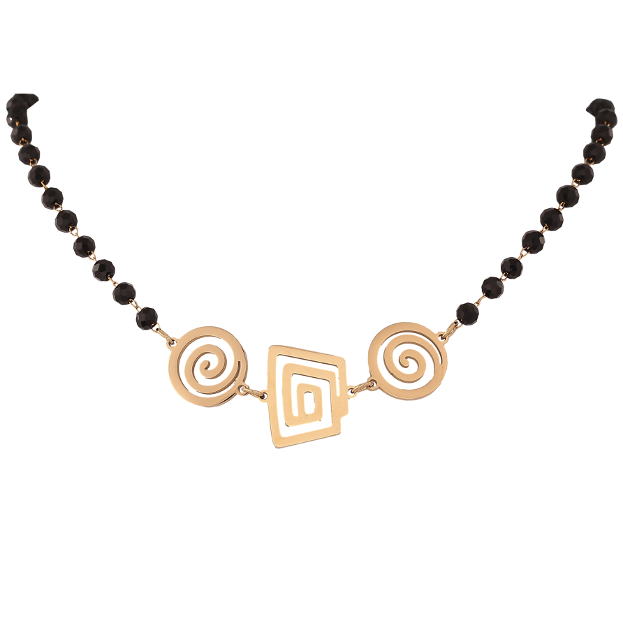 Кольє Xuping ТТМ Stainless Steel колір 14К "Чорне намисто з декоративною вставкою" довжина 44-49см х 4-16мм фото №1