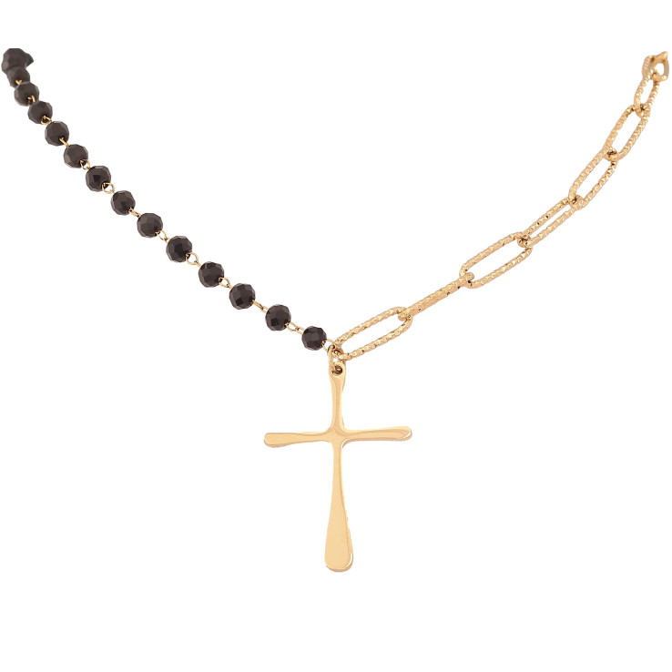 Кольє Xuping ТТМ Stainless Steel колір 14К "Чорні намистини з ланцюжком, підвіска хрест" довжина 46-51см х 4мм фото №13 Кольє Xuping ТТМ Stainless Steel колір 14К "Чорні намистини з ланцюжком, підвіска хрест" довжина 46-51см х 4мм фото №13
