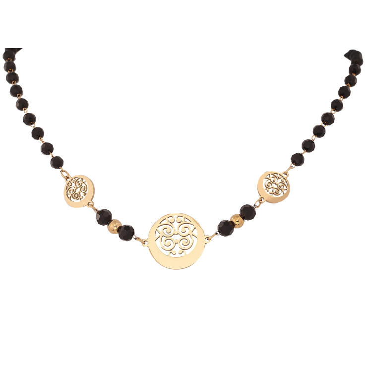 Кольє Xuping ТТМ Stainless Steel колір 14К "Чорні намистини з ажурними вставками" довжина 43-49см х 4-15мм фото №11 Кольє Xuping ТТМ Stainless Steel колір 14К "Чорні намистини з ажурними вставками" довжина 43-49см х 4-15мм фото №11