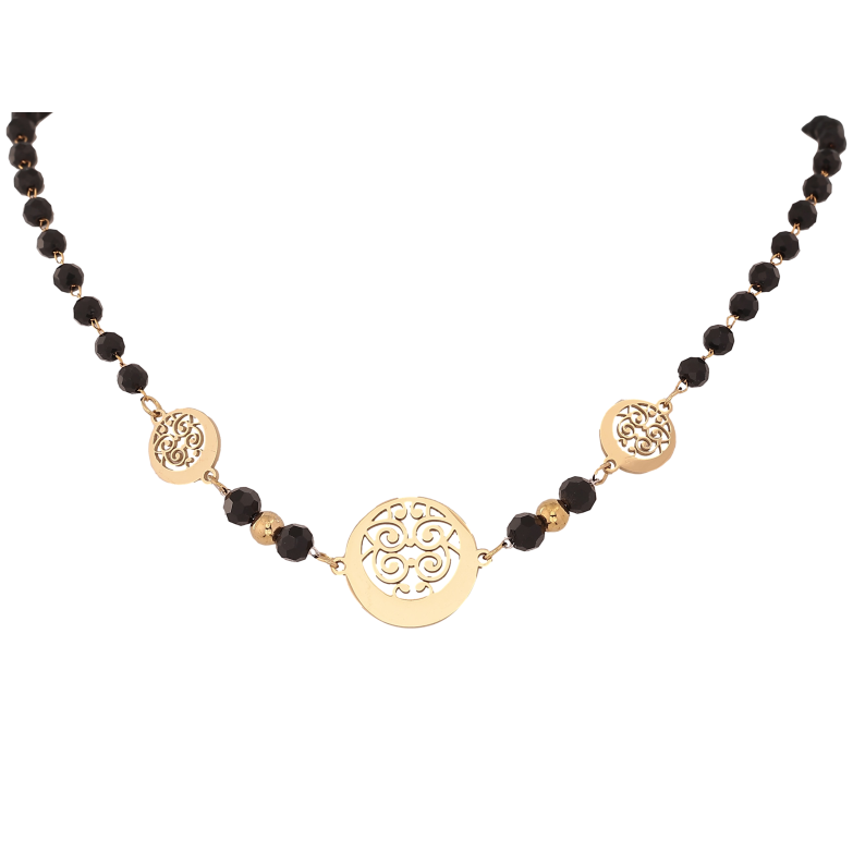 Кольє Xuping ТТМ Stainless Steel колір 14К "Чорні намистини з ажурними вставками" довжина 43-49см х 4-15мм фото №1