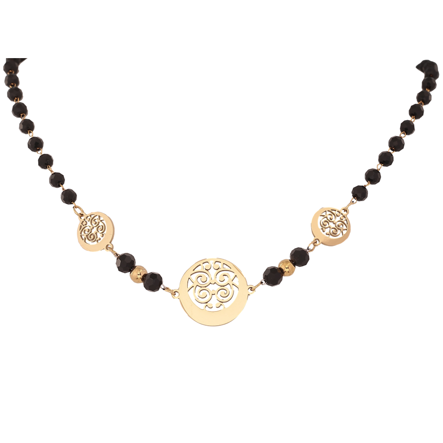 Кольє Xuping ТТМ Stainless Steel колір 14К "Чорні намистини з ажурними вставками" довжина 43-49см х 4-15мм фото №1