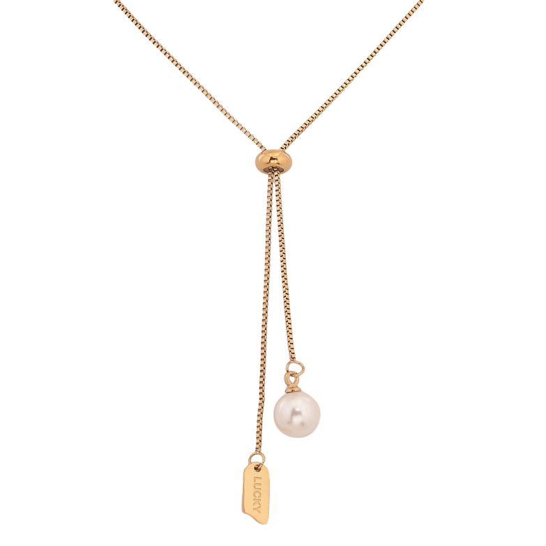 Колье Xuping ТТМ Stainless Steel цвет 14К "Цепочка с бегунком и жемчужными подвесками" длина 55-60см х 1мм фото №1