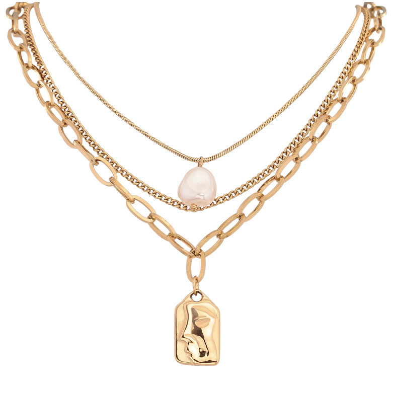 Колье Xuping ТТМ Stainless Steel цвет 14К "Три цепочки с подвесками" длина 40-45см х 1-5мм фото №1