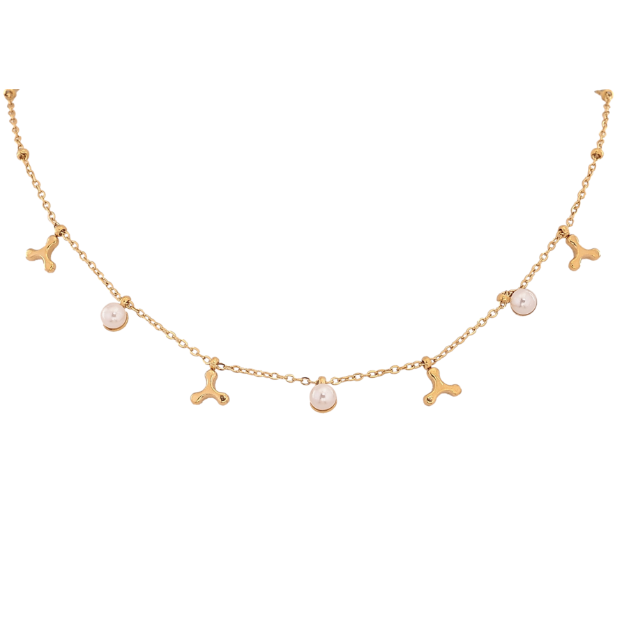 Кольє Xuping ТТМ Stainless Steel колір 14К "Ланцюжок з підвісками та перлинами" довжина 42-47см х 1-2мм фото №1