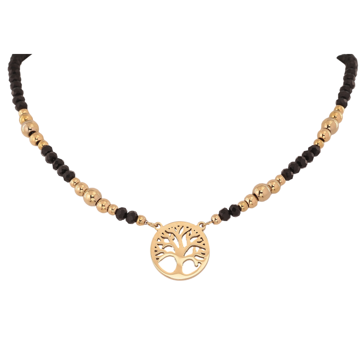 Кольє Xuping ТТМ Stainless Steel колір 14К "Чорно-золотисті намистини та підвіска дерево життя" довжина 45-50см х 3-5мм фото №15 Кольє Xuping ТТМ Stainless Steel колір 14К "Чорно-золотисті намистини та підвіска дерево життя" довжина 45-50см х 3-5мм фото №15