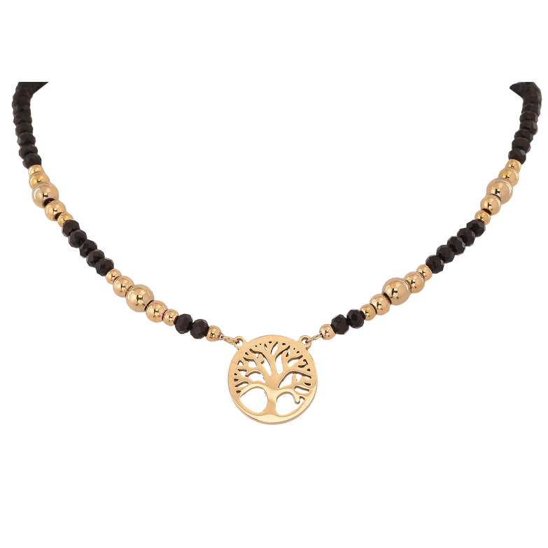 Кольє Xuping ТТМ Stainless Steel колір 14К "Чорно-золотисті намистини та підвіска дерево життя" довжина 45-50см х 3-5мм фото №2 Кольє Xuping ТТМ Stainless Steel колір 14К "Чорно-золотисті намистини та підвіска дерево життя" довжина 45-50см х 3-5мм фото №2