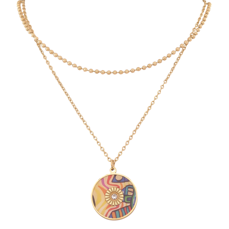 Колье Xuping ТТМ Stainless Steel цвет 14К "Двойная цепочка с цветной подвеской" длина 42-47см х 2мм фото №1