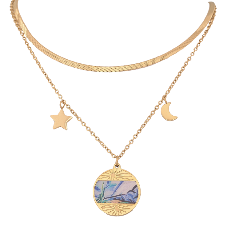 Кольє Xuping ТТМ Stainless Steel колір 14К "Подвійний ланцюжок з підвісками" довжина 41-46см х 1.5-2мм фото №23 Кольє Xuping ТТМ Stainless Steel колір 14К "Подвійний ланцюжок з підвісками" довжина 41-46см х 1.5-2мм фото №23