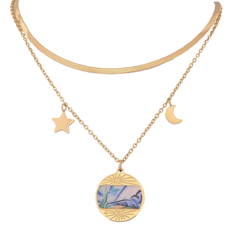 Колье Xuping ТТМ Stainless Steel цвет 14К "Двойная цепочка с подвесками" длина 41-46см х 1.5-2мм фото №21 Колье Xuping ТТМ Stainless Steel цвет 14К "Двойная цепочка с подвесками" длина 41-46см х 1.5-2мм фото №21