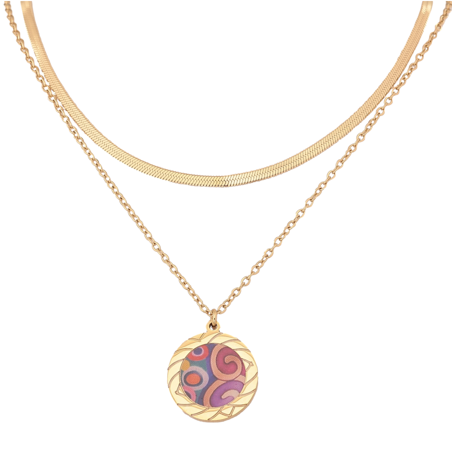 Кольє Xuping ТТМ Stainless Steel колір 14К "Подвійний ланцюжок з кольоровою підвіскою" довжина 41-46см х 1.5-2мм фото №1