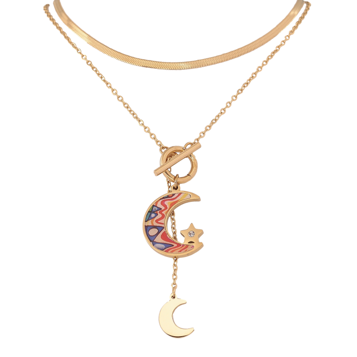 Кольє Xuping ТТМ Stainless Steel колір 14К "Подвійний ланцюжок з підвісками" довжина 41-46см х 1.5-2мм фото №21 Кольє Xuping ТТМ Stainless Steel колір 14К "Подвійний ланцюжок з підвісками" довжина 41-46см х 1.5-2мм фото №21