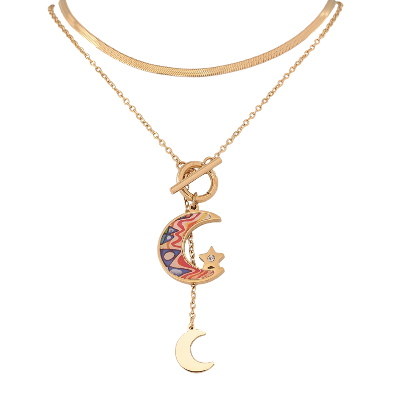 Колье Xuping ТТМ Stainless Steel цвет 14К "Двойная цепочка с подвесками" длина 41-46см х 1.5-2мм фото №1 Колье Xuping ТТМ Stainless Steel цвет 14К "Двойная цепочка с подвесками" длина 41-46см х 1.5-2мм фото №1