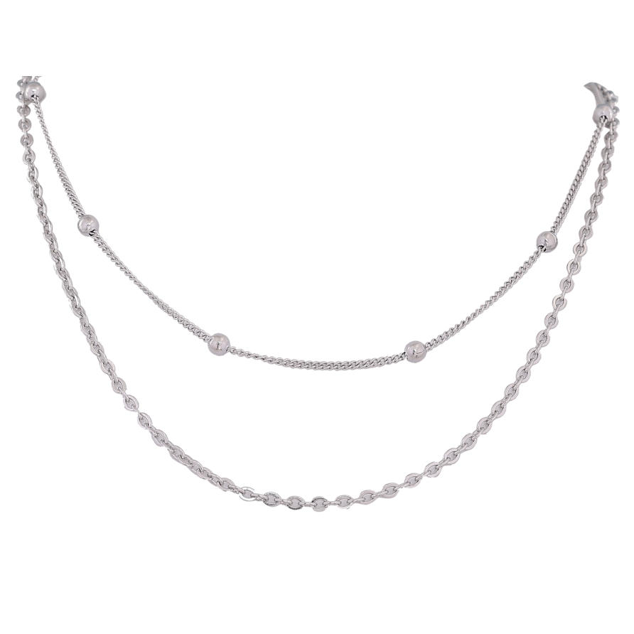 Кольє Xuping ТТМ Stainless Steel колір Родій "Подвійний ланцюжок з намистинами" довжина 41-46см х 1.5-4мм фото №1