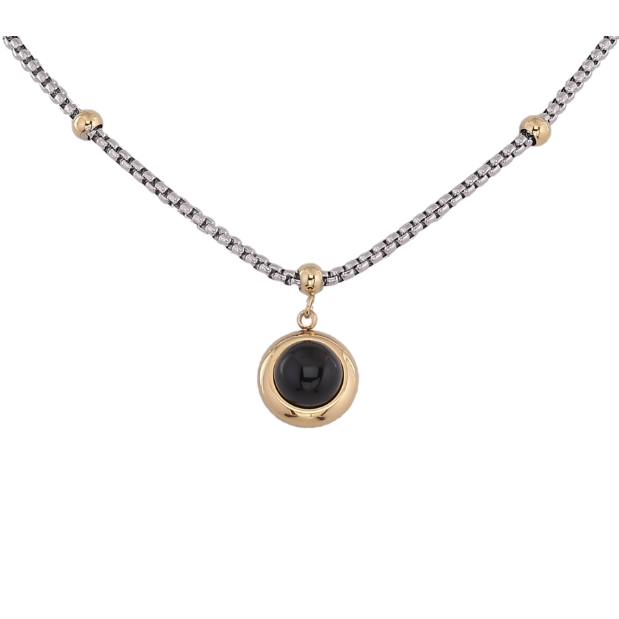 Підвіска на ланцюжку Xuping ТТМ Stainless Steel колір Родій+Позолота 14К "Коло з чорною вставкою" довжина 45-50см х 2-4мм фото №1