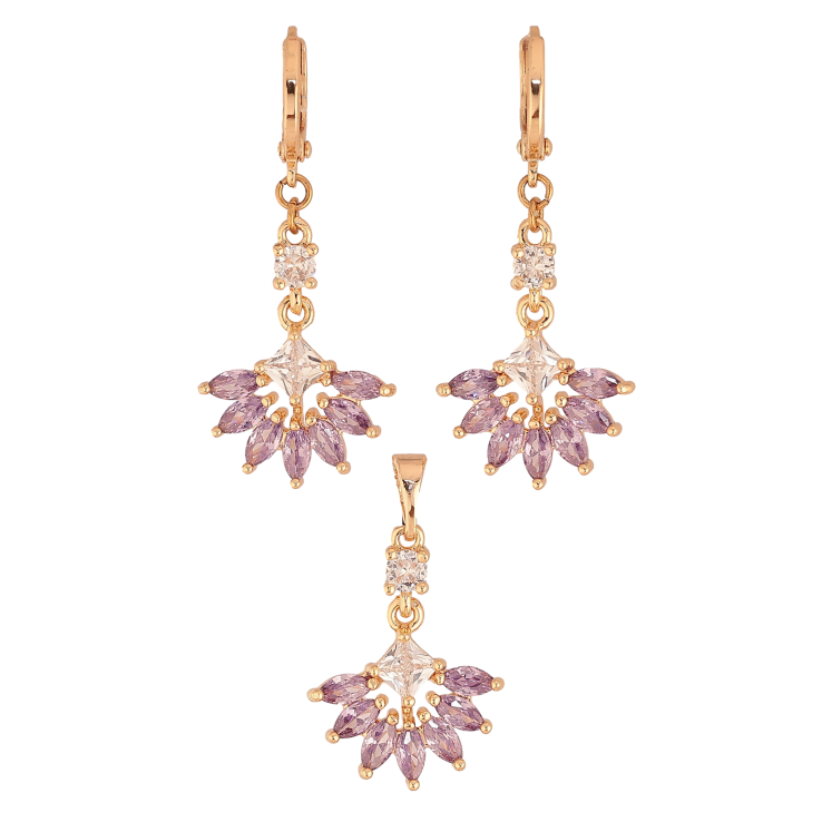 Набір Xuping M&L колір 18K Сережки Кулон "Вишукане бузкове кристальне віяло" фото №22