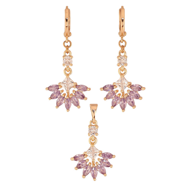 Набір Xuping M&L колір 18K Сережки Кулон "Вишукане бузкове кристальне віяло" фото №16