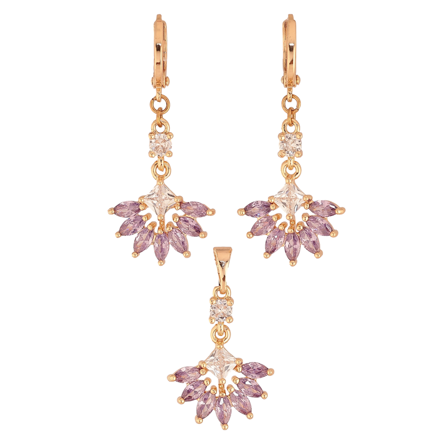 Набір Xuping M&L колір 18K Сережки Кулон "Вишукане бузкове кристальне віяло" фото №1