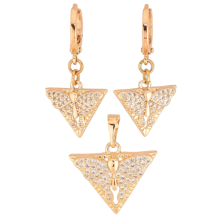 Набір Xuping M&L колір 18K Сережки Кулон "Трикутні підвіски з метеликами" фото №8 Набір Xuping M&L колір 18K Сережки Кулон "Трикутні підвіски з метеликами" фото №8