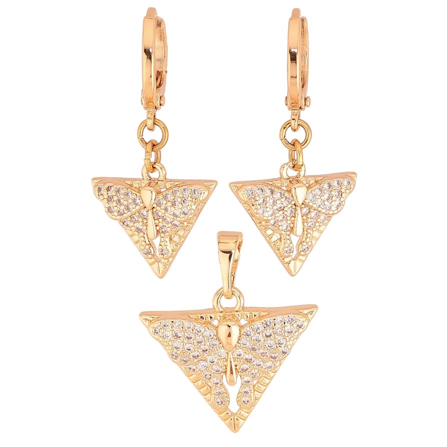 Набір Xuping M&L колір 18K Сережки Кулон "Трикутні підвіски з метеликами" фото №1 Набір Xuping M&L колір 18K Сережки Кулон "Трикутні підвіски з метеликами" фото №1