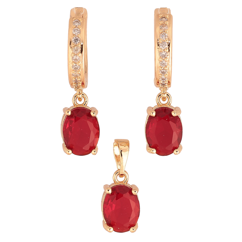 Набір Xuping M&L колір 18K Сережки Кулон "Червоні кристали" 7х9мм фото №3