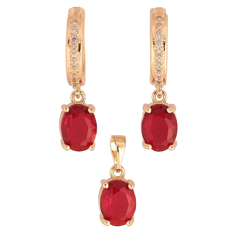 Набір Xuping M&L колір 18K Сережки Кулон "Червоні кристали" 7х9мм фото №1