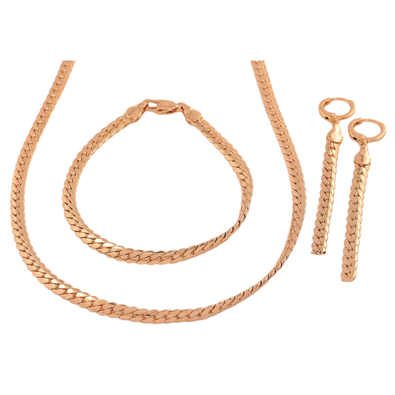Набір Xuping колір Позолота 18K ланцюжок браслет сережки "Плетіння Париджина" довжина цп. 50см х 5мм; бр. 19,5см х 5мм фото №1