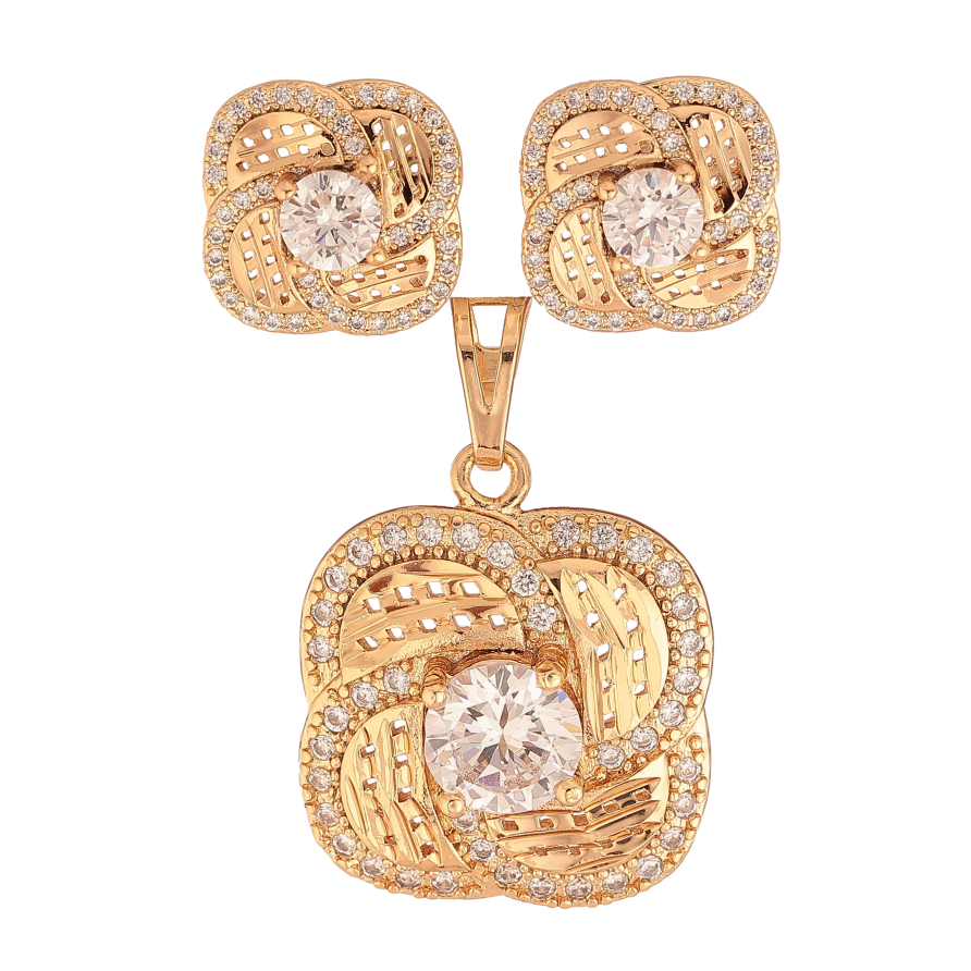 Набор Xuping цвет Позолота 18K Серьги Кулон "Четырехлистные цветочки с кристаллами" фото №1 Набор Xuping цвет Позолота 18K Серьги Кулон "Четырехлистные цветочки с кристаллами" фото №1