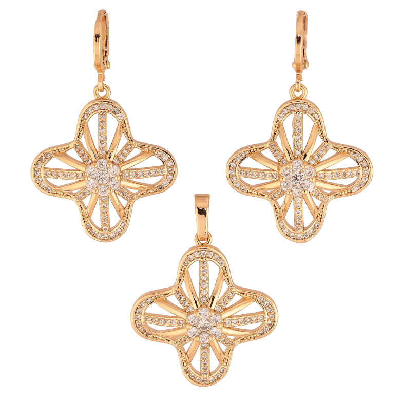 Набір Xuping колір Позолота 18K Сережки Кулон "Чотирьохлистні підвіски з кристалами" фото №1