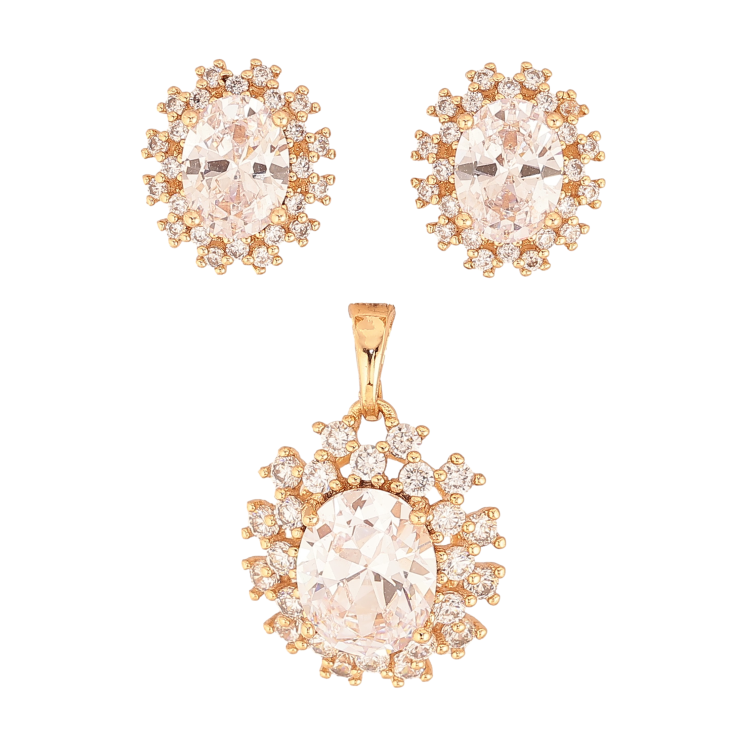 Набір Xuping колір Позолота 18K Сережки Кулон "Кристали в променистому обрамленні" фото №12 Набір Xuping колір Позолота 18K Сережки Кулон "Кристали в променистому обрамленні" фото №12