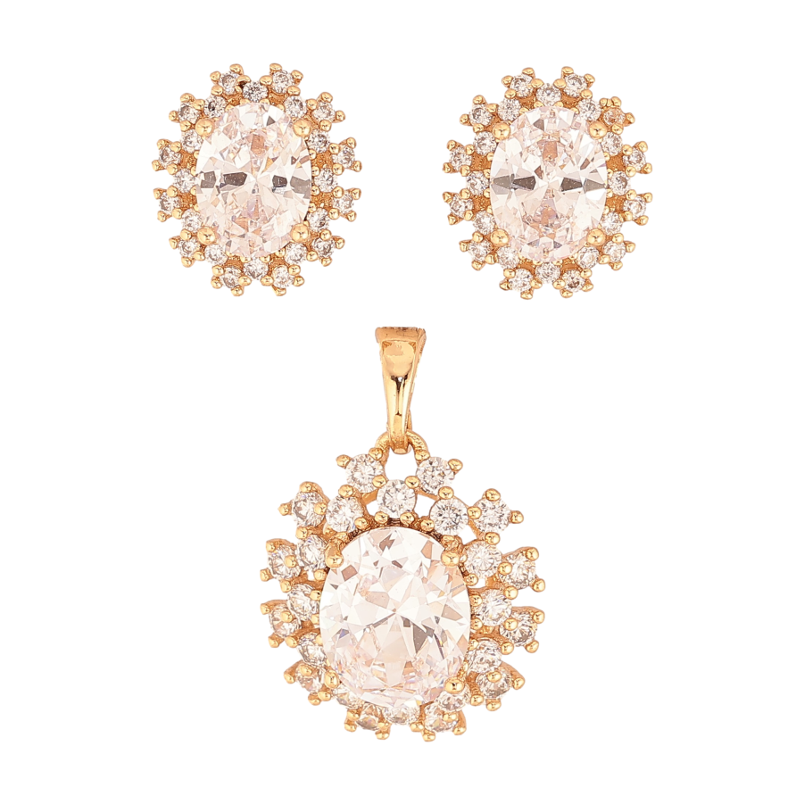 Набір Xuping колір Позолота 18K Сережки Кулон "Кристали в променистому обрамленні" фото №1