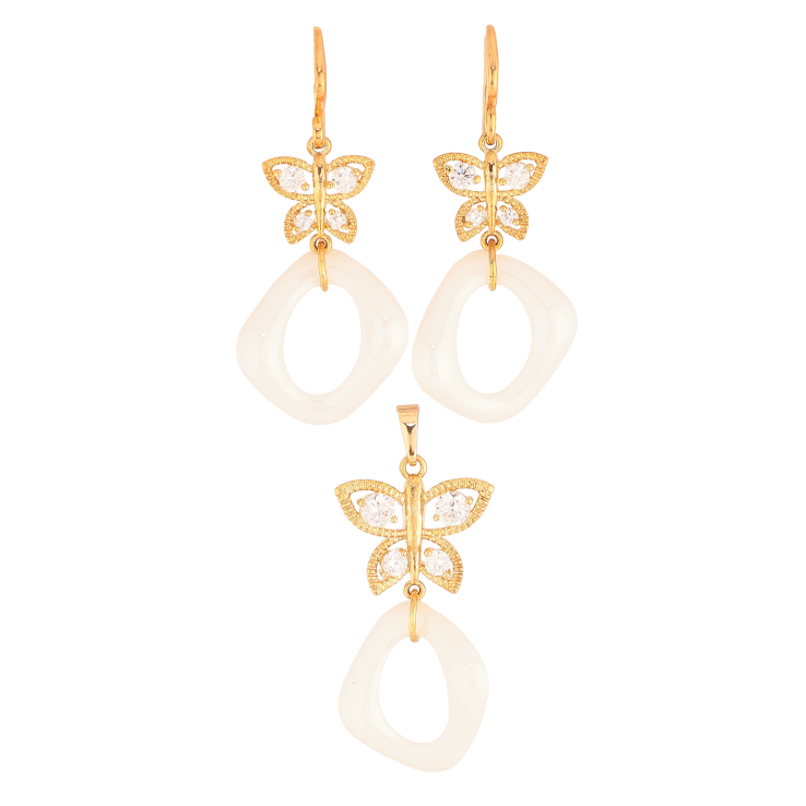 Набір Xuping колір Позолота 18K Сережки Кулон "Метелики з підвісками з білої кераміки" фото №24