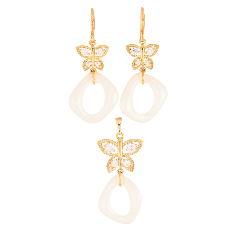 Набір Xuping колір Позолота 18K Сережки Кулон "Метелики з підвісками з білої кераміки" фото №15 Набір Xuping колір Позолота 18K Сережки Кулон "Метелики з підвісками з білої кераміки" фото №15