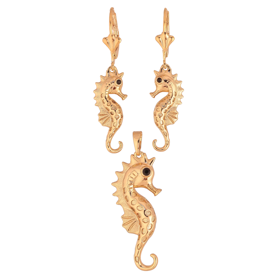 Набір Xuping колір Позолота 18K Сережки Кулон "Морські коники" фото №1 Набір Xuping колір Позолота 18K Сережки Кулон "Морські коники" фото №1