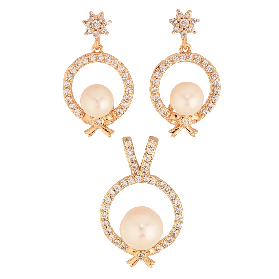 Набір Xuping колір Позолота 18K Сережки Кулон "Перлини в кільцях з бантами" фото №1