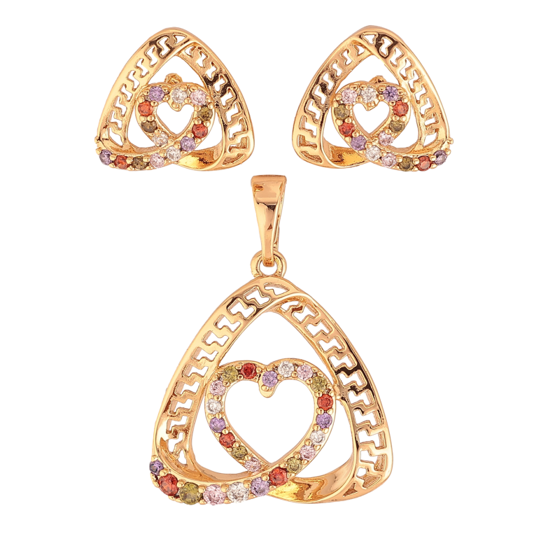 Набор Xuping цвет Позолота 18K Серьги Кулон "Треугольники с сердечками и цветными кристаллами" фото №3 Набор Xuping цвет Позолота 18K Серьги Кулон "Треугольники с сердечками и цветными кристаллами" фото №3
