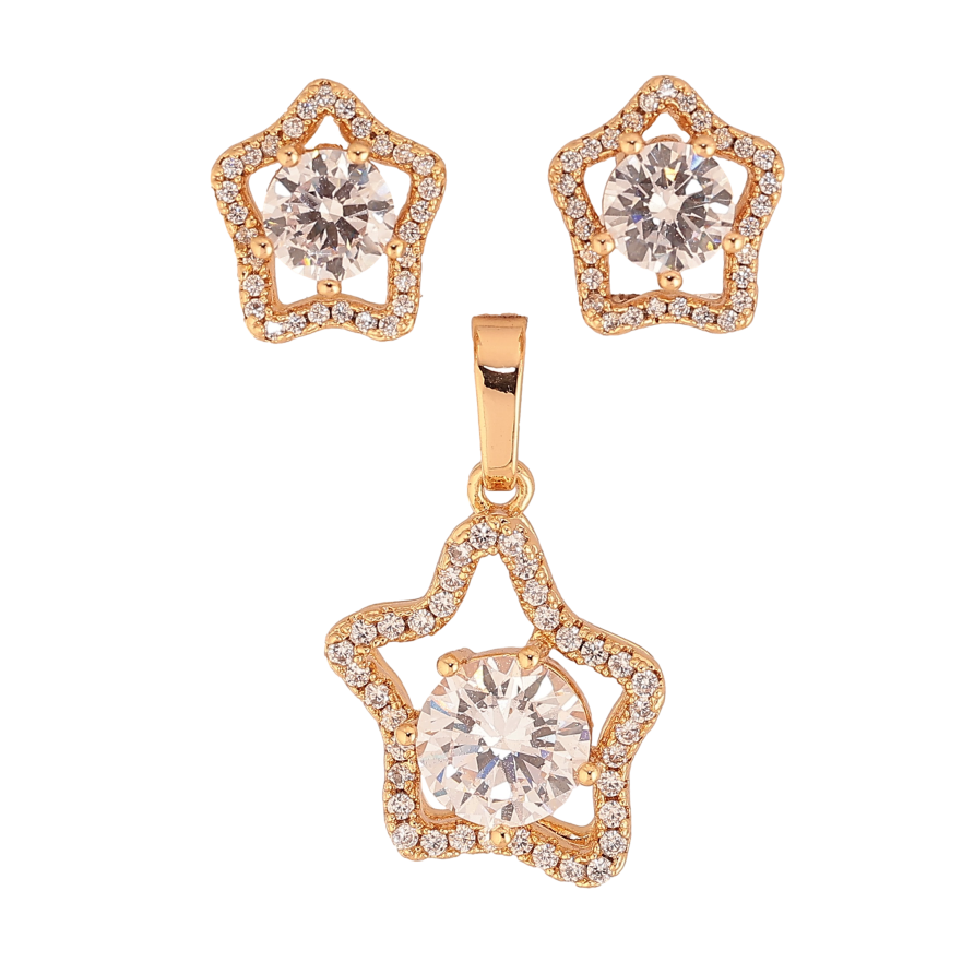 Набір Xuping колір Позолота 18K Сережки Кулон "Зірочки з кристалами" фото №1
