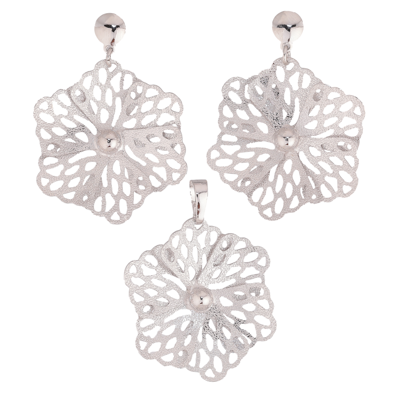 Набір Xuping колір Родій Сережки Кулон "Декоративні різьблені квіти" фото №1 Набір Xuping колір Родій Сережки Кулон "Декоративні різьблені квіти" фото №1