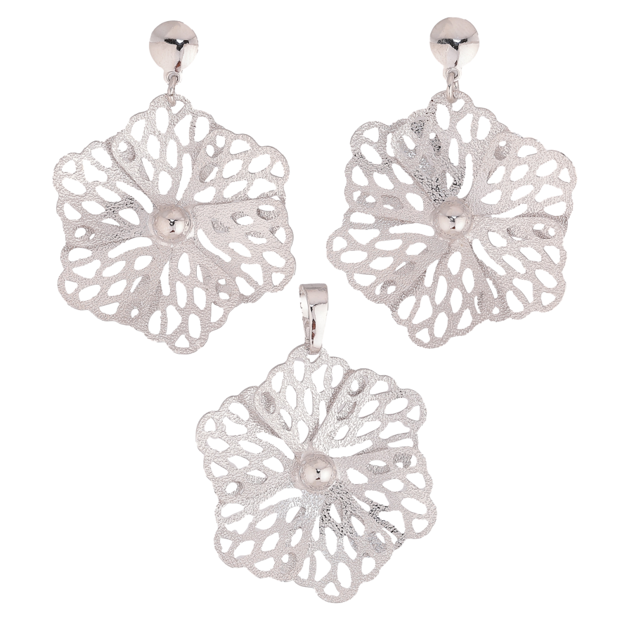 Набір Xuping колір Родій Сережки Кулон "Декоративні різьблені квіти" фото №1 Набір Xuping колір Родій Сережки Кулон "Декоративні різьблені квіти" фото №1