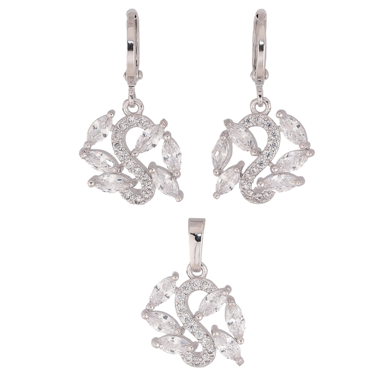Набір Xuping колір Родій Сережки Кулон "Візерунок з кристалами" фото №1 Набір Xuping колір Родій Сережки Кулон "Візерунок з кристалами" фото №1
