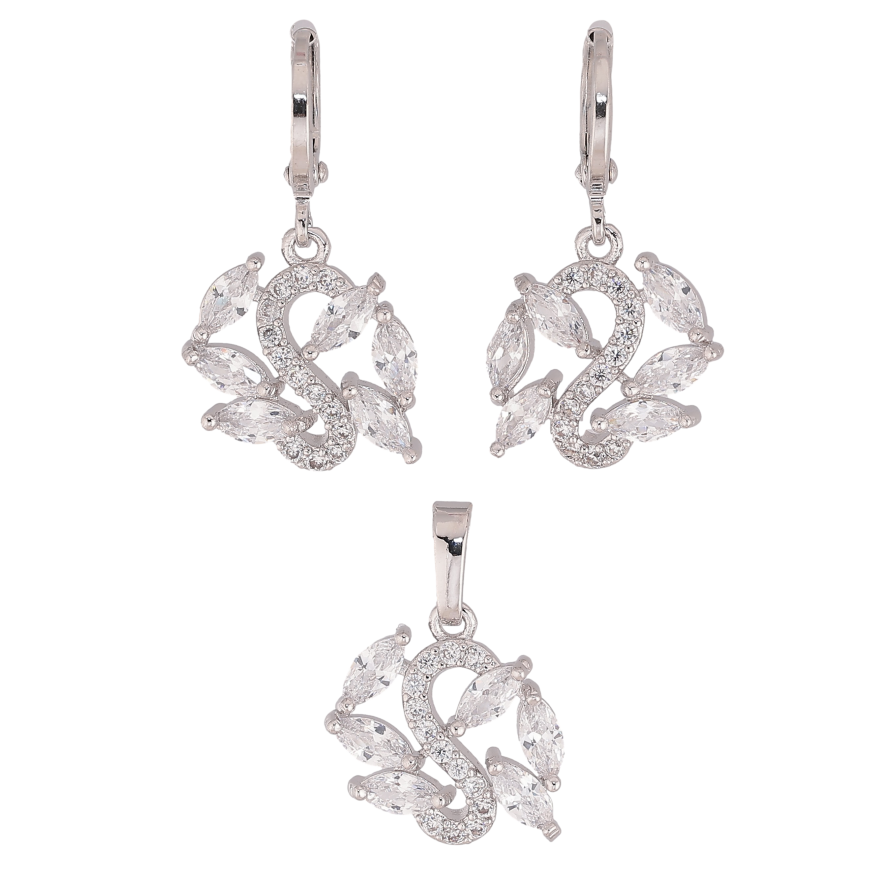 Набір Xuping колір Родій Сережки Кулон "Візерунок з кристалами" фото №1 Набір Xuping колір Родій Сережки Кулон "Візерунок з кристалами" фото №1