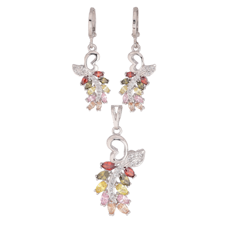 Набір Xuping Родій Сережки Кулон Гілочки з кольоровими кристалами фото №6 Набір Xuping Родій Сережки Кулон Гілочки з кольоровими кристалами фото №6