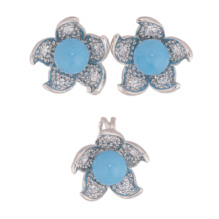 Набір Xuping колір Родій Сережки Кулон "Квітка з блакитною намистиною" фото №13