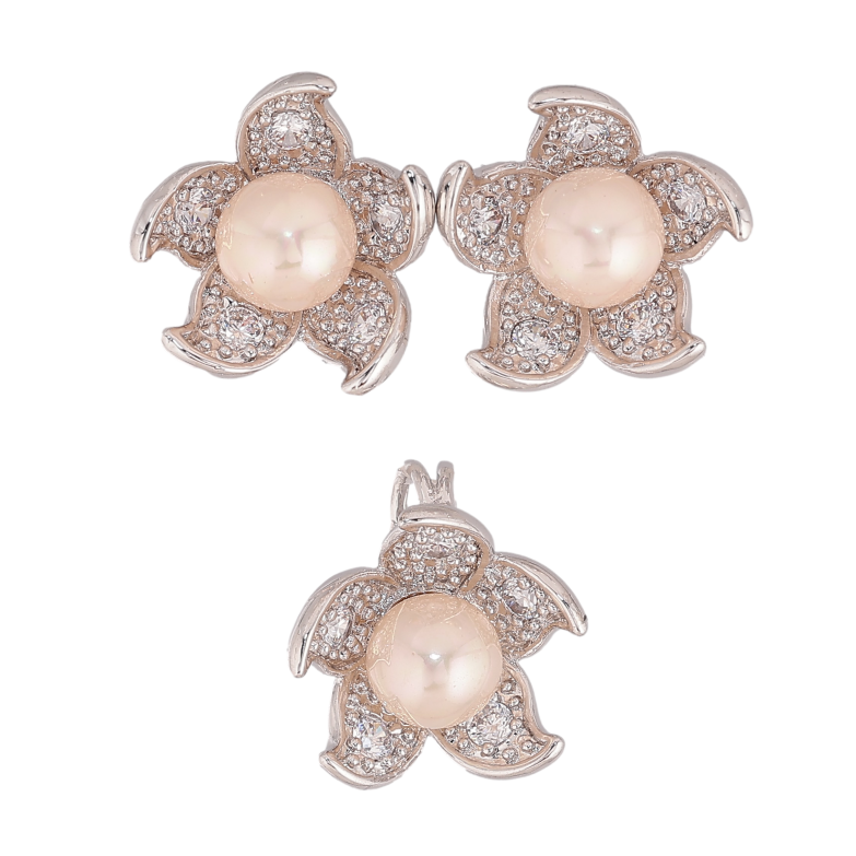 Набор Xuping цвет Родий Серьги Кулон "Цветок с жемчужиной" фото №1